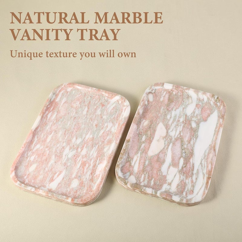 karibiber Marble Vanity Tray, Marble Bathroom Tray Countertop, Decorative Tray for Dresser, Rosso Red Stone Serving Trays for Kitchen, Perfume, Jewelry Candle Holder, Catch All - Image 2